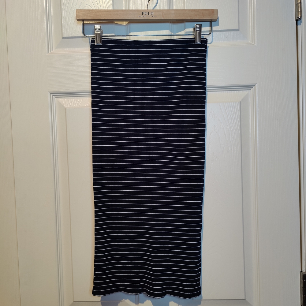 Polo by Ralph Lauren Blue and Black Ribbed Midi Pencil Skirt for Casual